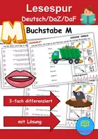 Vorschau - Spiele - Lesespur / Leserätsel Thema Buchstabe M - DaZ/DaF, Deutsch - Deckblatt