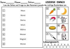 Vorschau - Spiele - Lesespur / Leserätsel Thema Buchstabe M - DaZ/DaF, Deutsch - Seite 1