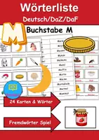 Vorschau - Arbeitsblätter - Wörterliste Buchstabe M - DaZ/DaF, Deutsch (Grundschule) Kartenspiel - Deckblatt