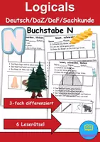 Vorschau - Arbeitsblätter - Buchstabe N Leserätsel - Lesen, schneiden, kleben - DaZ/DaF, Deutsch, Sachunterricht - Deckblatt
