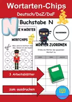 Vorschau - Mal- und Bastelvorlagen - Wortarten Chips Buchstabe N - DaZ/DaF, Deutsch (Nomen, Verben, Adjektive) - Deckblatt