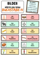 Vorschau - Mal- und Bastelvorlagen - Vokabelzettel/Bildkarten Thema Buchstabe N - DaZ/DaF, Deutsch (Wortschatz) - Seite 1
