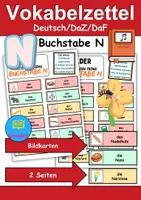 Vorschau - Mal- und Bastelvorlagen - Vokabelzettel/Bildkarten Thema Buchstabe N - DaZ/DaF, Deutsch (Wortschatz) - Deckblatt