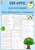 Vorschau - Arbeitsblätter - Der Apfel - Leseverständnis, differenziert, Klasse 2, 3, 4 - Deckblatt