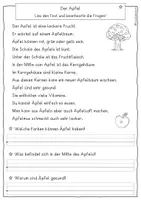 Vorschau - Arbeitsblätter - Der Apfel - Leseverständnis, differenziert, Klasse 2, 3, 4 - Seite 1