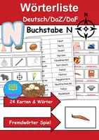 Vorschau - Arbeitsblätter - Wörterliste Buchstabe N - DaZ/DaF, Deutsch (Grundschule) Kartenspiel - Deckblatt