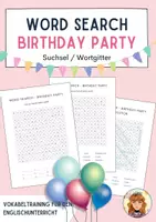 Vorschau - Arbeitsblätter - Birthday Party / Word Search / Suchsel / Englisch 3-5 - Deckblatt