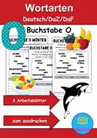 Vorschau - Arbeitsblätter - Wortarten Buchstabe O - DaZ/DaF, Deutsch (Nomen, Verben, Adjektive) - Deckblatt