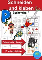 Vorschau - Mal- und Bastelvorlagen - Ausschneiden und kleben Buchstabe P - Wortschatz basteln Feinmotorik (Grundschule) - Deckblatt