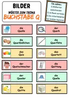 Vorschau - Mal- und Bastelvorlagen - Vokabelzettel/Bildkarten Thema Buchstabe Q - DaZ/DaF, Deutsch (Wortschatz) - Seite 1