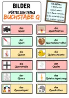 Vorschau - Mal- und Bastelvorlagen - Vokabelzettel/Bildkarten Thema Buchstabe Q - DaZ/DaF, Deutsch (Wortschatz) - Seite 2