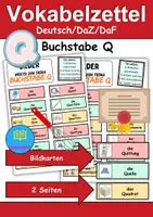 Vorschau - Mal- und Bastelvorlagen - Vokabelzettel/Bildkarten Thema Buchstabe Q - DaZ/DaF, Deutsch (Wortschatz) - Deckblatt