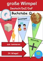 Vorschau - Arbeitsblätter - Große Wimpel Buchstabe Q - Für Girlande oder Kette (Deko) - DaZ/DaF, Deutsch (Wortschatz) - Deckblatt
