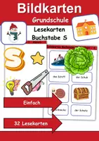 Vorschau - Mal- und Bastelvorlagen - Lesekarten/Bildkarten Buchstabe S einfach - DaZ/DaF, Deutsch (Grundschule) - Deckblatt