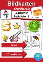 Vorschau - Mal- und Bastelvorlagen - Lesekarten/Bildkarten Buchstabe S mittelschwer - DaZ/DaF, Deutsch (Grundschule) - Deckblatt
