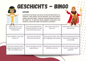 Vorschau - Arbeitsblätter - Geschichte⎮Einstieg ins Fach - Bingo - Seite 1