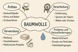 Vorschau - Arbeitsblätter - AB mit Fragen zum Thema "Baumwolle" + Lösungsblatt + Mindmap + Infografik - Seite 1