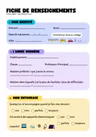 Aperçu - Outils du professeur - Fiche de renseignements - Vie de classe - Début d'année - Page de couverture
