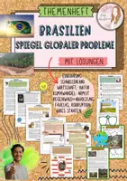 Vorschau - Unterrichtsreihen - Themenheft rundum Brasilien - Spiegel globaler Probleme / Wirtschaft / Natur / Regenwald / Abholzung / Amazonas / Favela /Armut / Korruption / BRICS Staaten mit Lösungen (Klasse 8 9 10 11) - Deckblatt