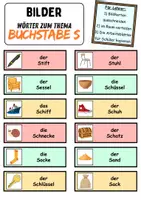 Vorschau - Mal- und Bastelvorlagen - Vokabelzettel/Bildkarten Thema Buchstabe S - DaZ/DaF, Deutsch (Wortschatz) - Seite 2