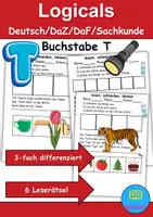 Vorschau - Spiele - Buchstabe T Leserätsel - Lesen, schneiden, kleben - DaZ/DaF, Deutsch, Sachunterricht - Deckblatt