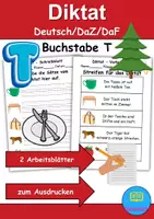 Vorschau - Arbeitsblätter - GRATIS - Diktat Thema Buchstabe T - DaZ/DaF, Deutsch (Klasse 1 bis 4) - Deckblatt