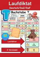 Vorschau - Unterrichtsreihen - Laufdiktat / Schleichdiktat Buchstabe T - DaZ/DaF, Deutsch (Diktat) - Deckblatt