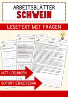 Vorschau - Arbeitsblätter - Schwein (1) Arbeitsblätter mit Fragen + Lösungen Tiere AB - Deckblatt