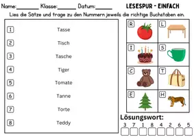 Vorschau - Spiele - Lesespur / Leserätsel Thema Buchstabe T - DaZ/DaF, Deutsch - Seite 1
