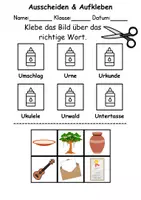 Vorschau - Mal- und Bastelvorlagen - Ausschneiden und kleben Buchstabe U - Wortschatz basteln Feinmotorik (Grundschule) - Seite 1