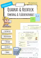 Vorschau - Arbeitsblätter - QUADRAT UND RECHTECK - Umfang & Flächeninhalt (Arbeitsblatt) - Deckblatt