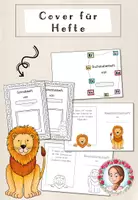 Vorschau - Mal- und Bastelvorlagen - Deckblätter für Hefte Grundschule | Klassentier Löwe / Löwenklasse - Deckblatt