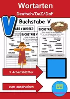 Vorschau - Arbeitsblätter - Wortarten Buchstabe V - DaZ/DaF, Deutsch (Nomen, Verben, Adjektive) - Deckblatt