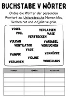 Vorschau - Arbeitsblätter - Wortarten Buchstabe V - DaZ/DaF, Deutsch (Nomen, Verben, Adjektive) - Seite 1