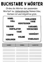 Vorschau - Arbeitsblätter - Wortarten Buchstabe V - DaZ/DaF, Deutsch (Nomen, Verben, Adjektive) - Seite 2