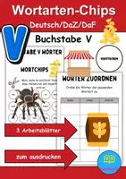 Vorschau - Mal- und Bastelvorlagen - Wortarten Chips Buchstabe V - DaZ/DaF, Deutsch (Nomen, Verben, Adjektive) - Deckblatt