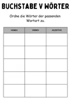 Vorschau - Mal- und Bastelvorlagen - Wortarten Chips Buchstabe V - DaZ/DaF, Deutsch (Nomen, Verben, Adjektive) - Seite 1