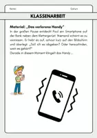 Vorschau - Arbeitsblätter - Klassenarbeit Deutsch 5. Klasse – Erzählendes Schreiben: Das verlorene Handy (mit Erwartungshorizont) - Seite 1