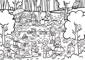 Vorschau - Mal- und Bastelvorlagen - Wimmelbild Herbst - Suchbild / Ausmalbild - Seite 3