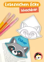 Vorschau - Mal- und Bastelvorlagen - Lesezeichen Ecke – Waschbär - Deckblatt