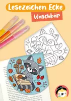 Vorschau - Mal- und Bastelvorlagen - Lesezeichen Ecke – Waschbär mit Herbstmotiven - Deckblatt