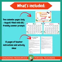 Vista previa - Hojas de trabajo - Summer Calendar 2025 | ESL Activities for Kindergarten | Grades 1–2 - página 2