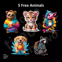 Vorschau - Mal- und Bastelvorlagen - Free - 5 Tiere als PNG – Comicstil & freigestellt - Deckblatt