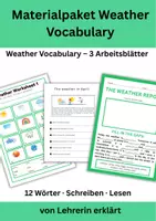 Vorschau - Arbeitsblätter - Englisch Arbeitsblätter: Weather Vocabulary – Wetter-Vokabeln für Anfänger (A1) - Deckblatt