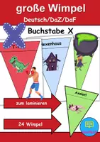 Vorschau - Arbeitsblätter - Große Wimpel Buchstabe X - Für Girlande oder Kette (Deko) - DaZ/DaF, Deutsch (Wortschatz) - Deckblatt