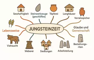 Vorschau - Arbeitsblätter - AB mit Fragen zum Thema "Jungsteinzeit" + Lösungsblatt + Mindmap + Infografik - Seite 2