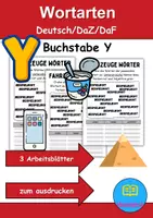Vorschau - Arbeitsblätter - Wortarten Buchstabe Y - DaZ/DaF, Deutsch (Nomen, Verben, Adjektive) - Deckblatt