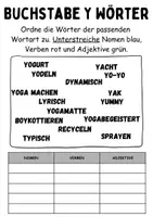 Vorschau - Arbeitsblätter - Wortarten Buchstabe Y - DaZ/DaF, Deutsch (Nomen, Verben, Adjektive) - Seite 1