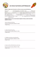 Vorschau - Arbeitsblätter - Übungsblatt zur Cis-Trans-Isomerie und Fettsäuren (inkl. Lösungen) - Deckblatt