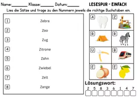 Vorschau - Spiele - Lesespur / Leserätsel Thema Buchstabe Z - DaZ/DaF, Deutsch - Seite 1